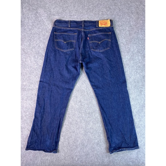 Levis 501 Jeans Mens 42x32 Blue Denim Straight Leg Button Fly Dark Wash - Picture 11 of 14